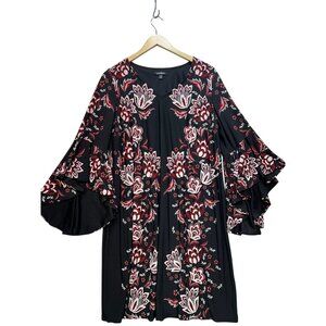 Roz & Ali Womens Floral Shift Dress Size 1X Black Bell Sleeve Dress Pullover Y2K